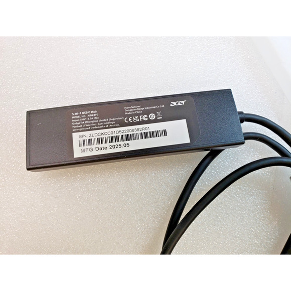 ACER 5-IN-1 USB3.0 C-HUB MODEL ODK3F0 USB Hub for laptops Mac PC Linux. Portable - Picture 8 of 8